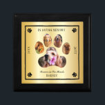 In Loving Memory Photo Pet Memorial -   Gold Tone Gift Box<br><div class="desc">Help friends and family remember your beloved pet with this five-photo paw memorial keepsake design "In Loving Memory" with message "Forever in Our Hearts", your pet's photos and name with his or her birth and death years. Shown here in a gold tone gradient background with black text and accents. Design...</div>
