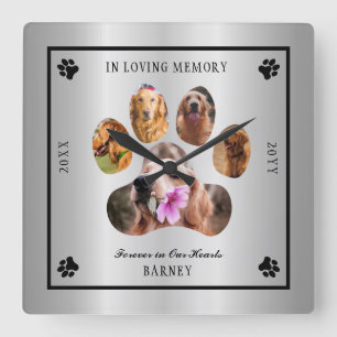 In Loving Memory Photo Pet Memorial -  Silver Tone Square Wall Clock