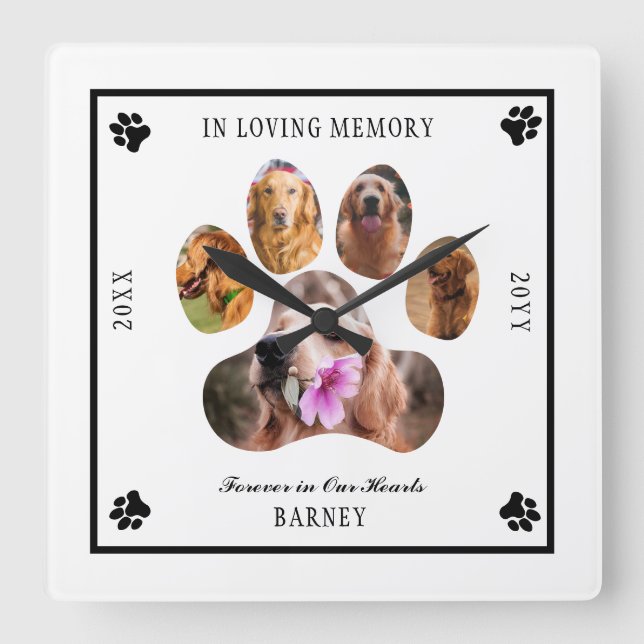 In Loving Memory Photo Pet Memorial -  White Black Square Wall Clock (Front)