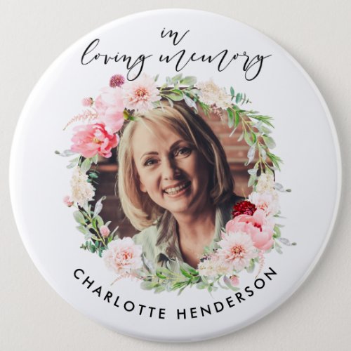 In Loving Memory Photo  Pink Peonies Tribute Button