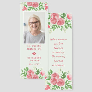 In Loving Memory Photo Pink Watercolor Floral Bookmarks