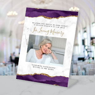 In Loving Memory Photo Purple Agate Marble Wedding Pedestal Sign