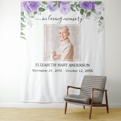 In Loving Memory Photo Purple Floral Memorial Tapestry