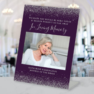 In Loving Memory Photo Purple Silver Wedding Pedestal Sign