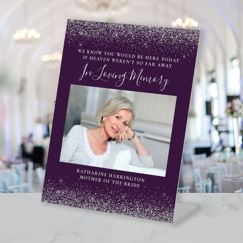 In Loving Memory Photo Purple Silver Wedding Pedestal Sign