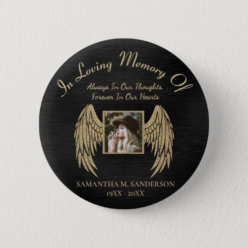 In Loving Memory Photo Remembrance Angel Wings  Button