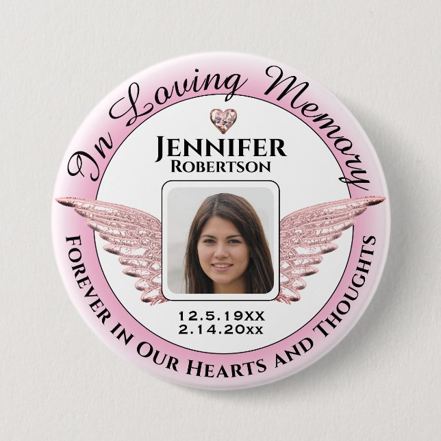 In Loving Memory Photo Remembrance Button (Front)