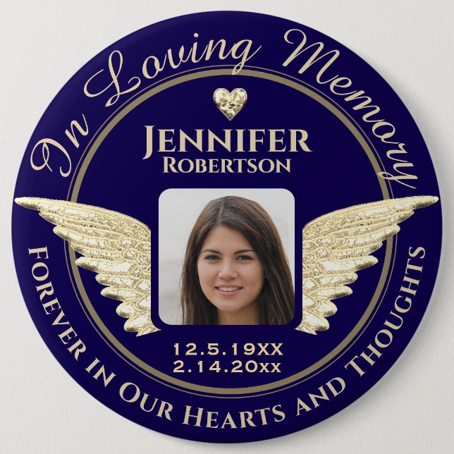In Loving Memory Photo Remembrance Button (Front)