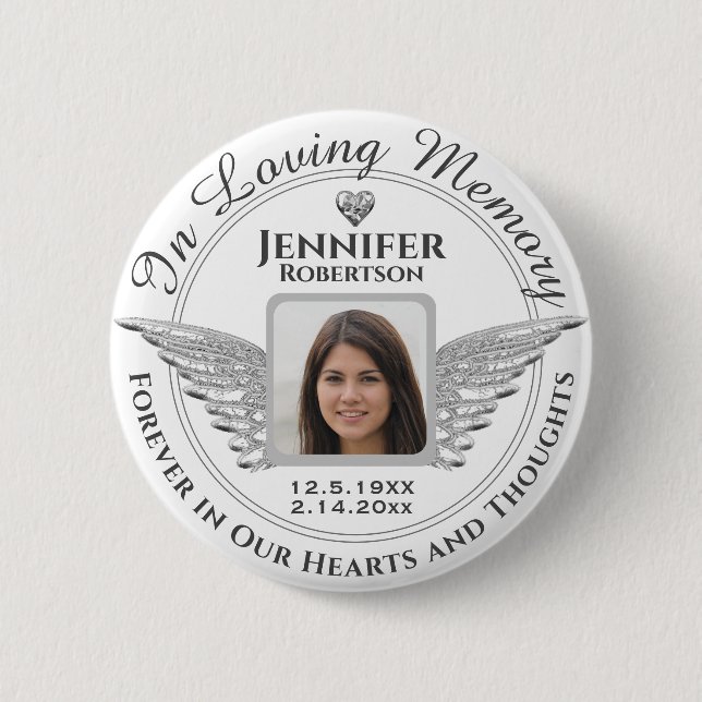 In Loving Memory Photo Remembrance Button (Front)