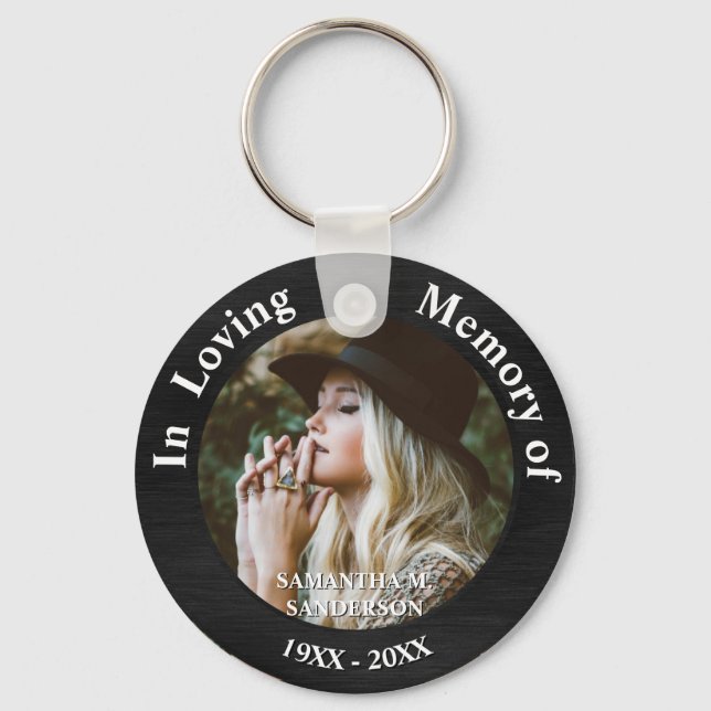 In Loving Memory Photo Remembrance Memorial Button Keychain (Front)
