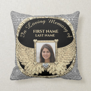In Loving Memory Photo Silver and Gold Throw Pillow