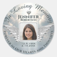 In Loving Memory Photo Silver Classic Round Sticker