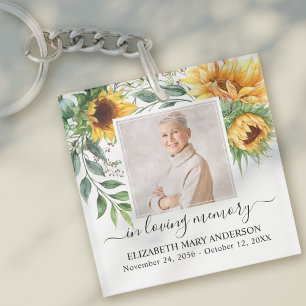 In Loving Memory Photo Sunflower Floral Memorial Keychain