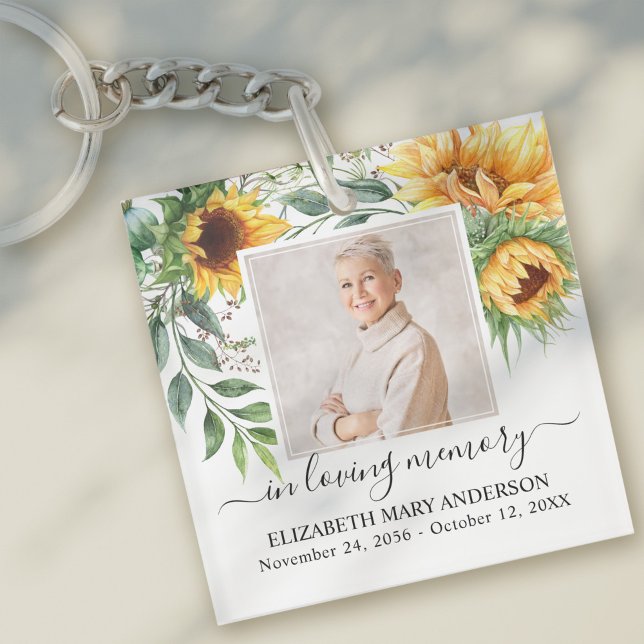 In Loving Memory Photo Sunflower Floral Memorial Keychain (Creator Uploaded)
