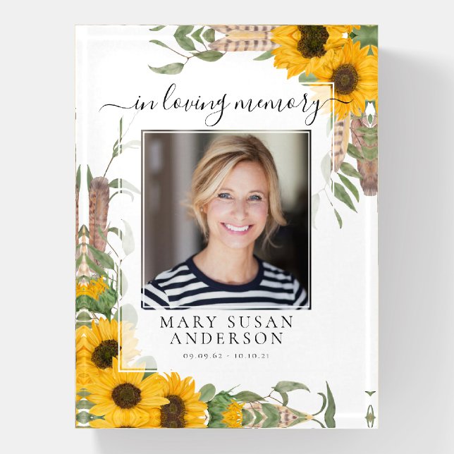In Loving Memory Photo Sunflower Memorial Paperweight (Vertical)