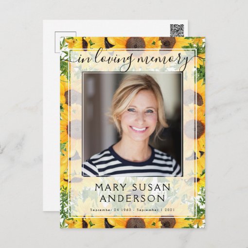 In Loving Memory Photo Sunflower Postcard | Zazzle