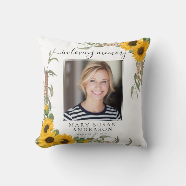 In Loving Memory Photo Sunflower Remembrance Throw Pillow (Front)
