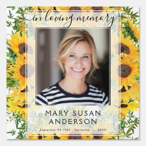 In Loving Memory Photo Sunflower Welcome Sign | Zazzle