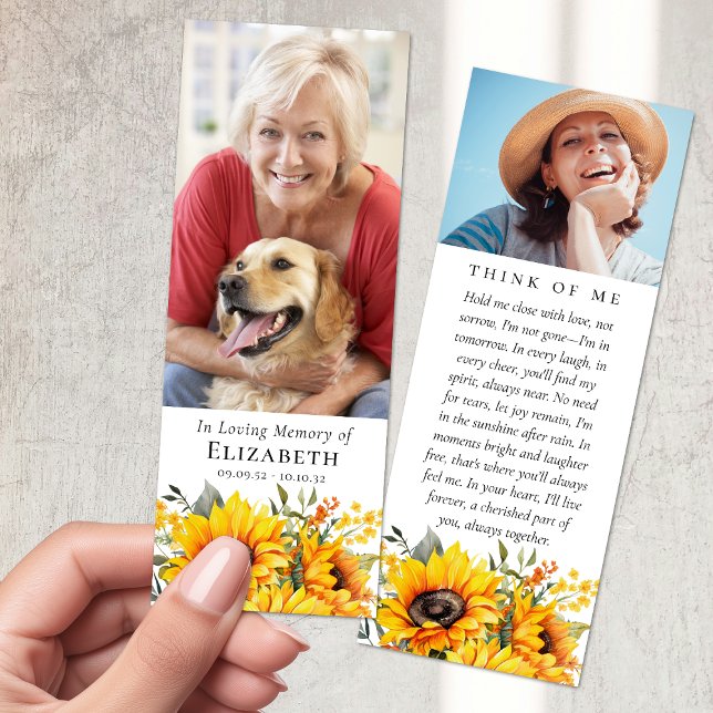 In Loving Memory Photo Sunflowers Funeral Bookmarks (Creator Uploaded)