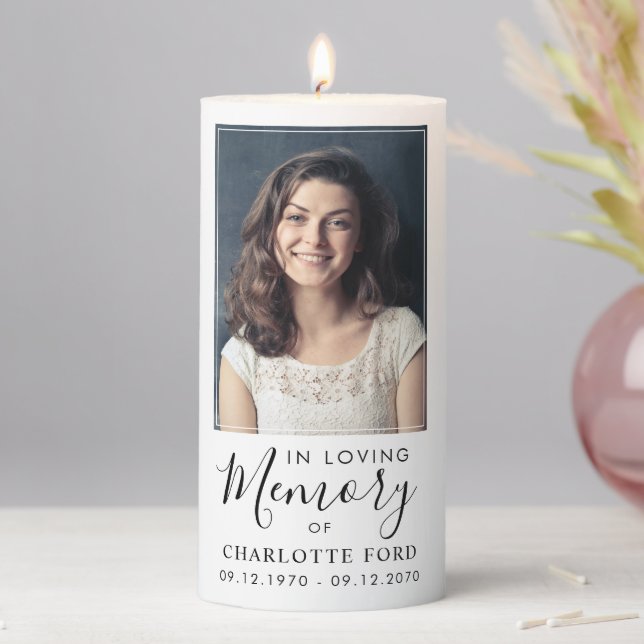 In Loving Memory Photo Sympathy Funeral Tribute Pillar Candle (In Situ)