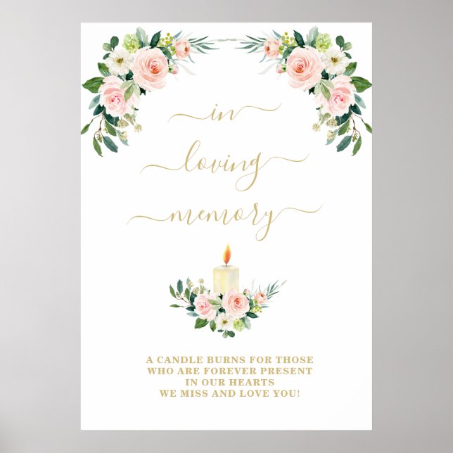 In Loving Memory Pink Floral Memorial Sign (Front)