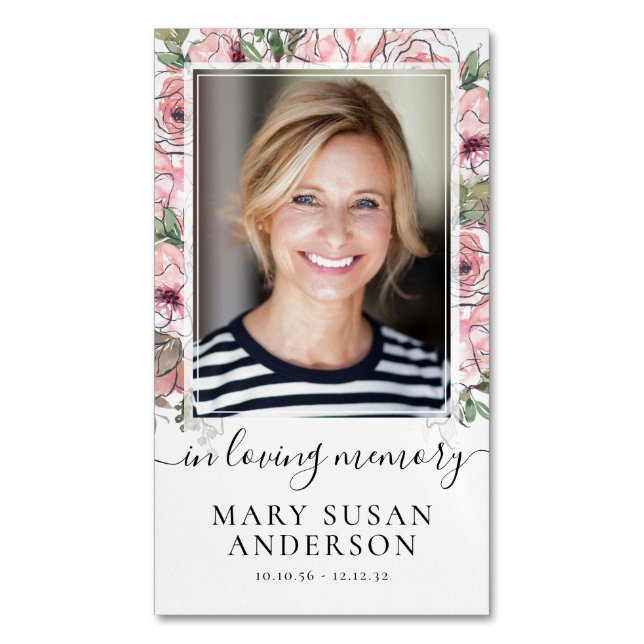 In Loving Memory Pink Floral Photo Tribute Magnet (Front Vertical)
