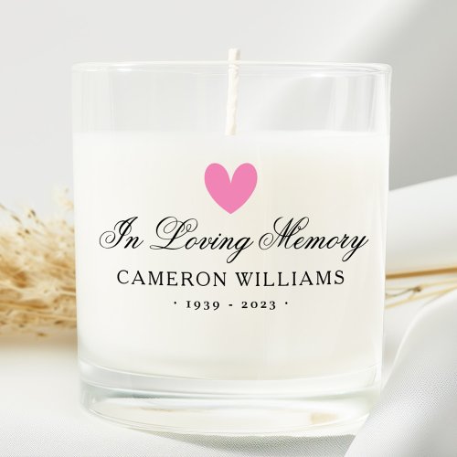 In loving memory pink heart memorial photo scented candle