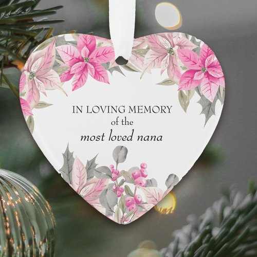 In Loving Memory Pink Poinsettia Heart Shaped Orna Ornament
