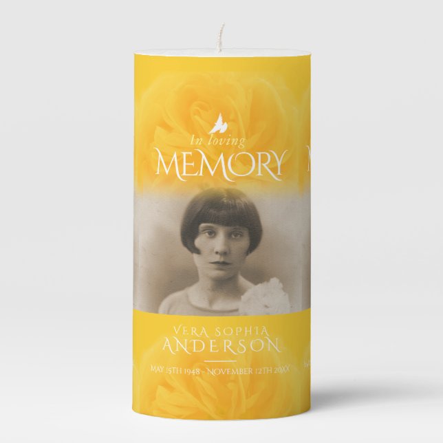 In loving memory pink purple rose photo  pillar candle (Front)
