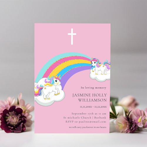 in loving memory pink rainbow childrens funeral  invitation