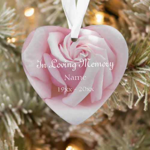 In Loving Memory Pink Rose Heart Shaped Ornament