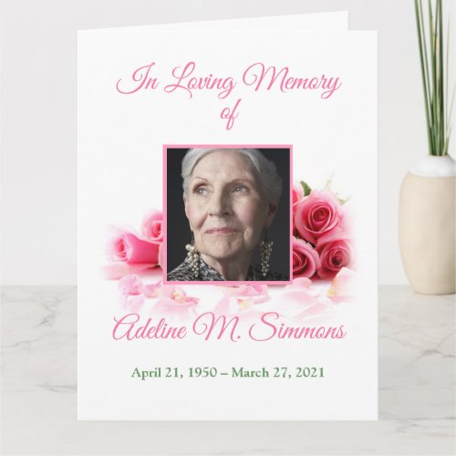 In Loving Memory  Pink Roses Funeral Program