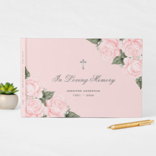 In Loving Memory Pink Watercolor Floral Funeral Guest Book