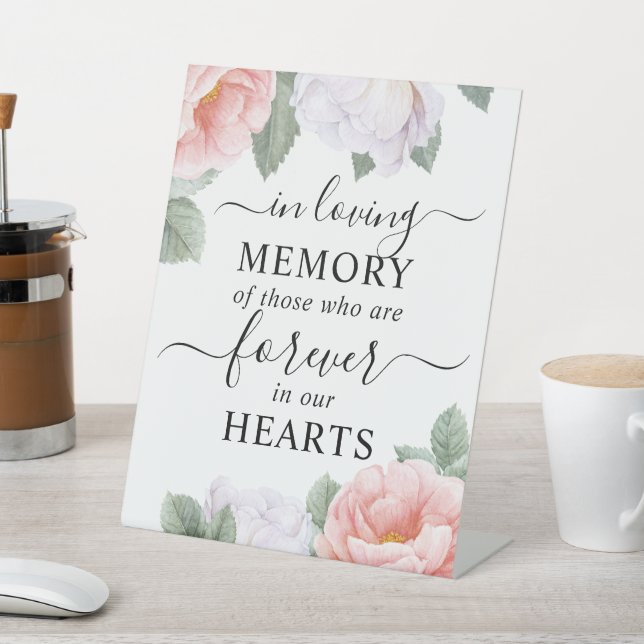 In Loving Memory Pink White Floral  Pedestal Sign (In SItu)