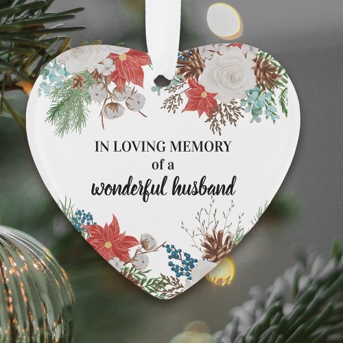 In loving memory Poinsettia Pine Cones Heart Shape Ornament