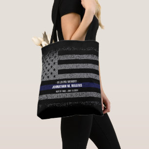 In Loving Memory Police Thin Blue Line Flag Tote Bag