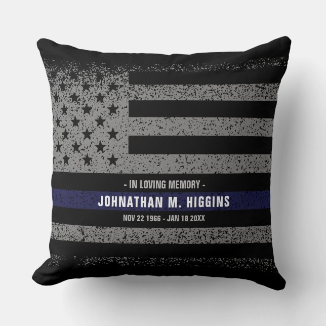 In Loving Memory Police Thin Blue Line Pillow (Front)