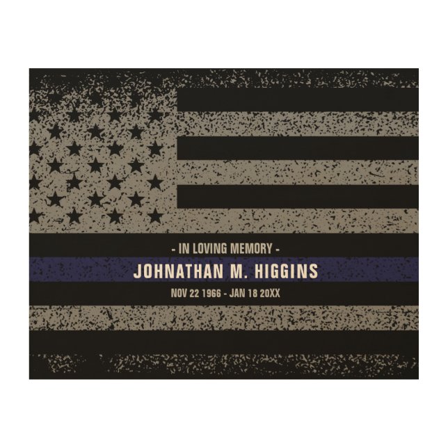 In Loving Memory Police Thin Blue Line Pillow Wood Wall Art (Front)