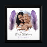 In Loving Memory Purple Feather Memorial Keepsake Gift Box<br><div class="desc">In Loving Memory Purple Feather Photo Memorial Square Memory Keepsake Box A beautiful and unique way to cherish the memory of a loved one who has passed away, this In Loving Memory Purple Feather Photo Memorial Square Memory Keepsake Box is a precious treasure that will be cherished for years to...</div>