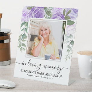 In Loving Memory Purple Floral Funeral Photo Pedestal Sign