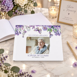 In Loving Memory Purple Flowers Guest Book