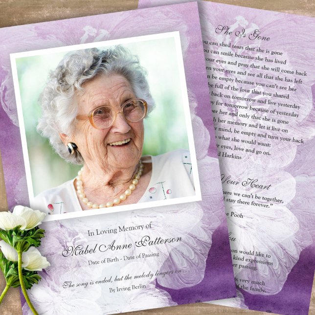 In Loving Memory Purple  Funeral Thank You Card (Sympathy Photo Celebration of Life, In Loving Memory, Forever in our Hearts Funeral thank you cards)