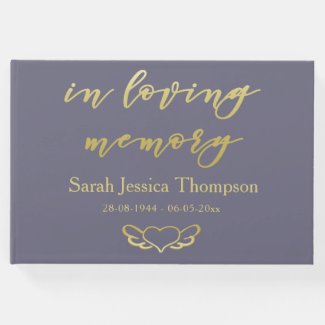 In Loving Memory  Purple & Gold Book of Condolence