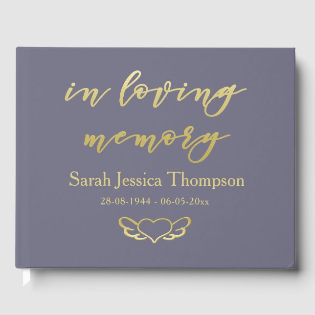 In Loving Memory  Purple & Gold Book of Condolence (Front)
