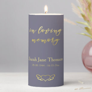 In Loving Memory - Purple & Gold Memorial Service Pillar Candle