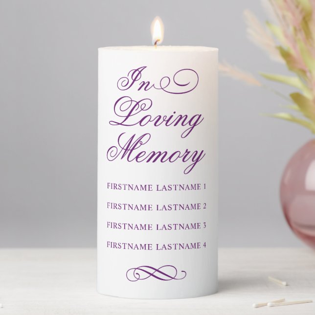 In Loving Memory Purple Wedding Memorial Pillar Candle (In Situ)