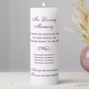 In Loving Memory Purple Wedding Memorial Pillar Candle