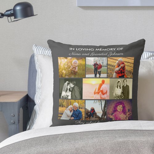 In Loving Memory Quote and 9 Photo Collage Grey Throw Pillow