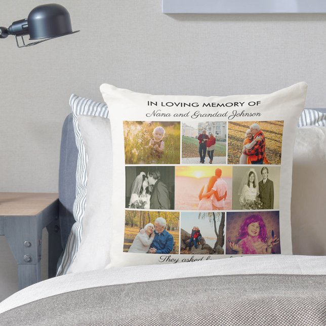 In Loving Memory Quote and 9 Photo Collage White Throw Pillow (Creator Uploaded)