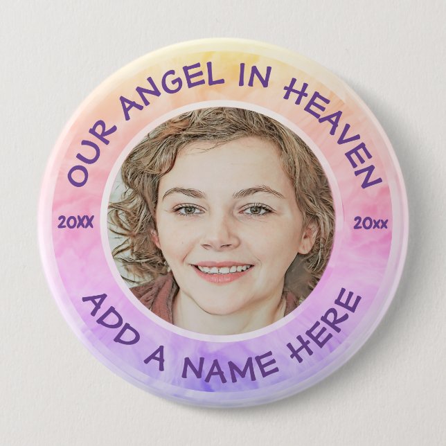 In Loving Memory Rainbow Custom Photo Memorial Button (Front)